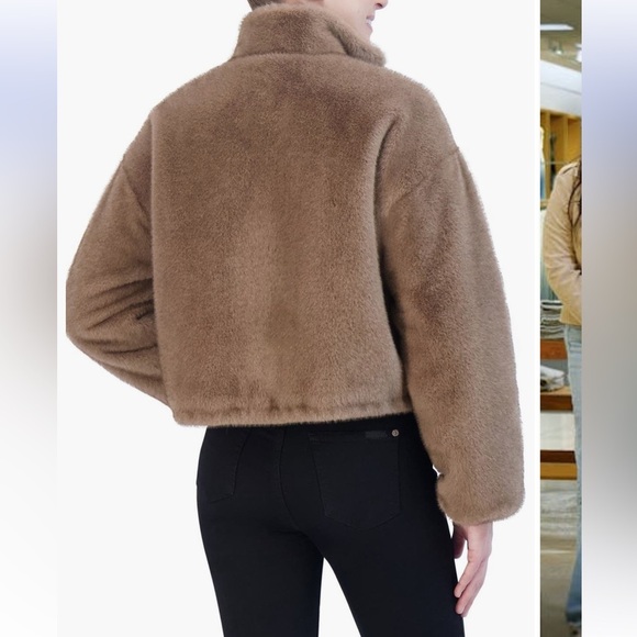 NWT Rebecca Minkoff Faux Fur Crop Jacket size large taupe color - Picture 3 of 7